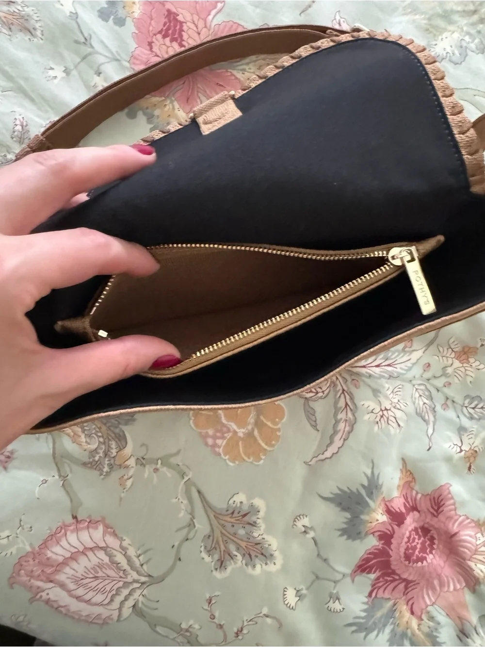 Rothy's Tan Crossbody Saddle Bag with Braided Edge